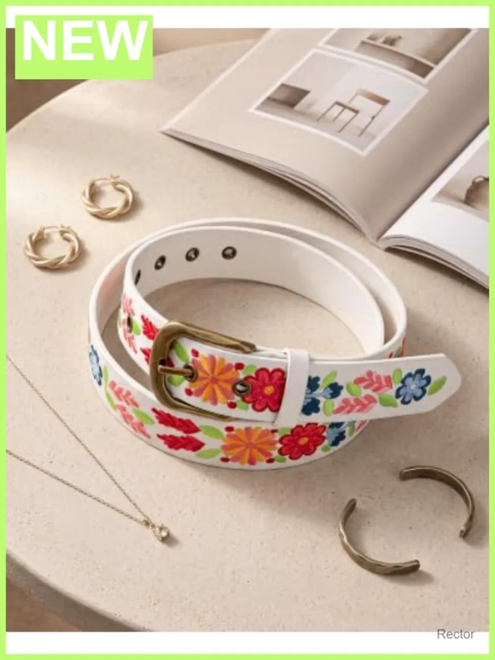 Embroidered Faux Leather Floral Belt for Women Dresses